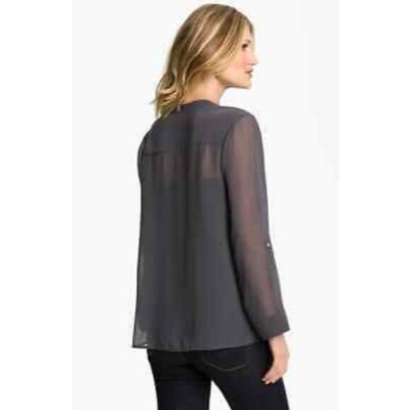 Gianetta Neon Pop Top Blouse Size PM Contrast Placket Yellow Gray NEW B44 - Picture 2 of 5